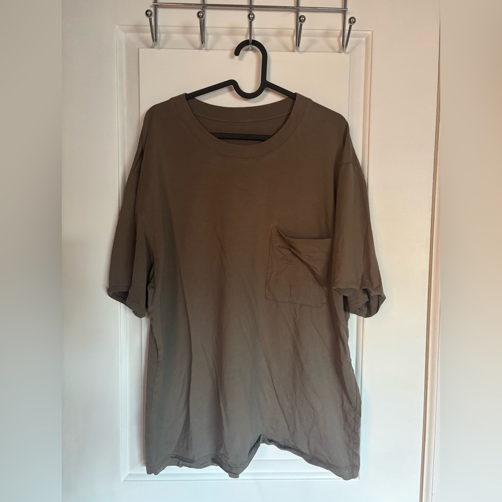 Lululemon oversized olive green t shirt with front pocket